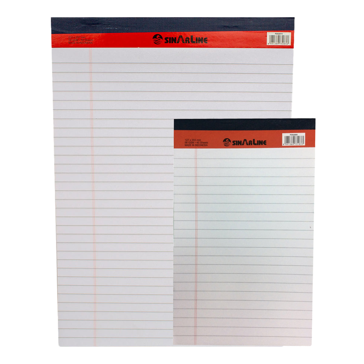 Sinarline Legal Pad, line ruled, 56gsm, 40sheets/pad, White, Assorted Sizes - A5