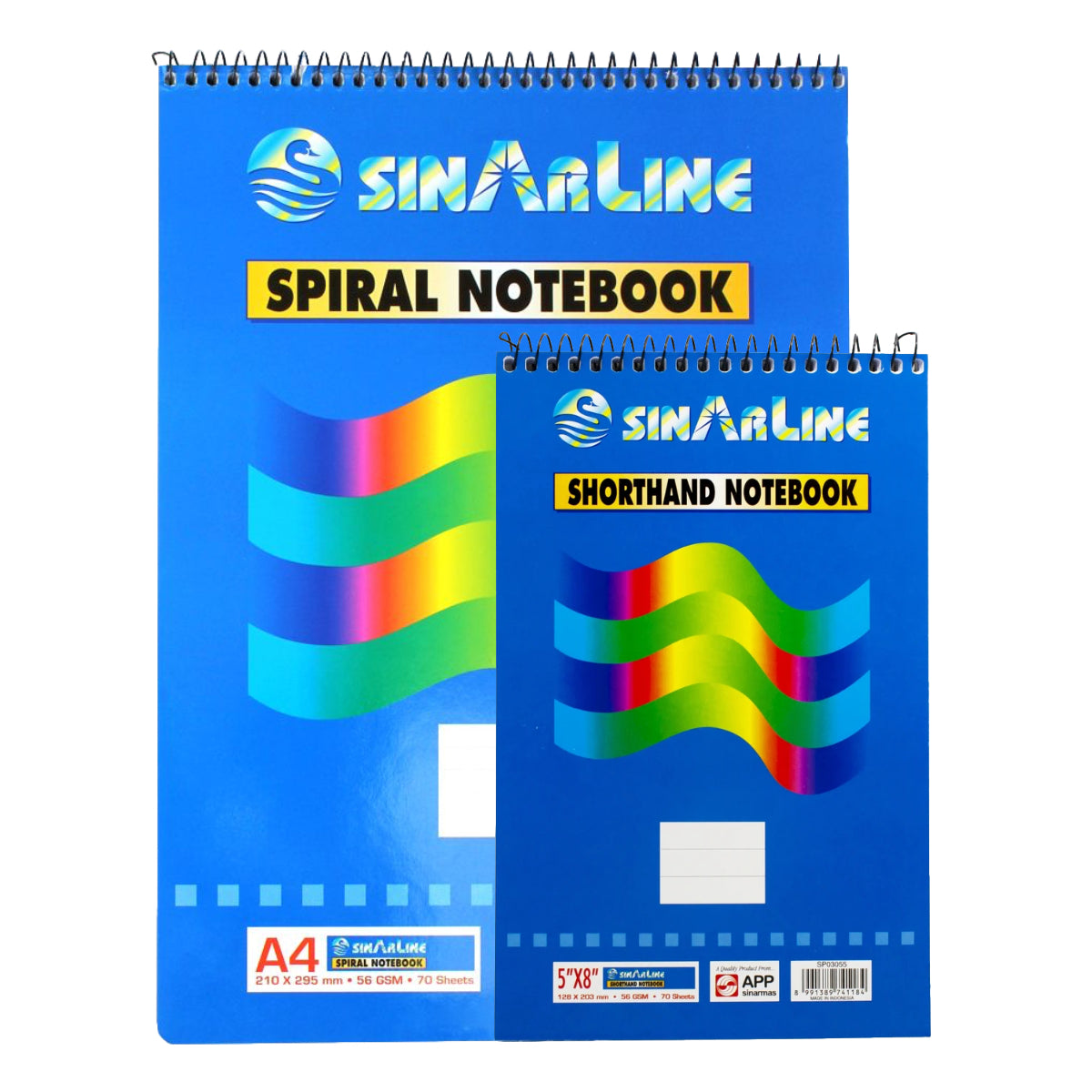 Sinarline Spiral Pad, top spiral, line ruled, 56gsm, 70sheets/pad, Assorted Sizes - A5