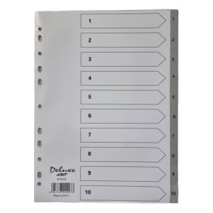 Deluxe Divider Plastic PVC Grey A4 with numbers 1-10