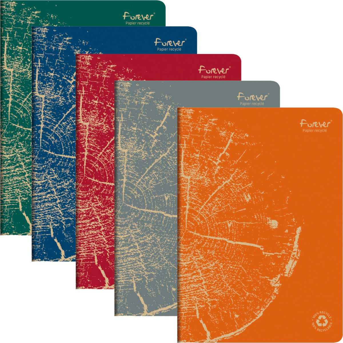Clairefontaine Forever Premium 100% Recycled Notebook A4, Staplebound, Lined, 90gsm, 96/pages, Assorted Colors - DarkOrange