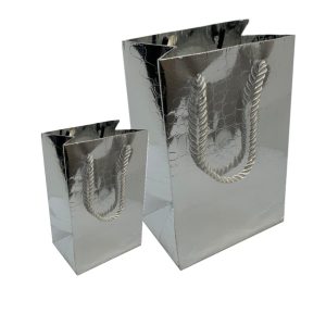 Paper Gift Bag, Croco Glossy, Silver - Small