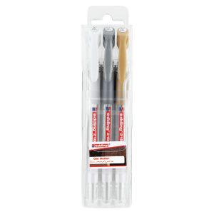 edding 2185 Gel Roller, 0.7mm, Set of 3, White/Silver/Gold