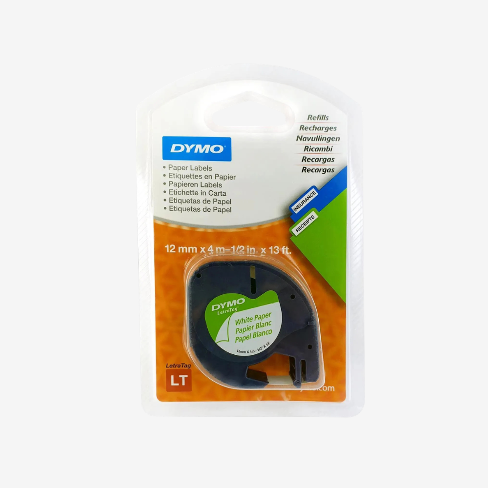 DYMO LETRA TAG TAPE 12MMX4M PAPER WHITE