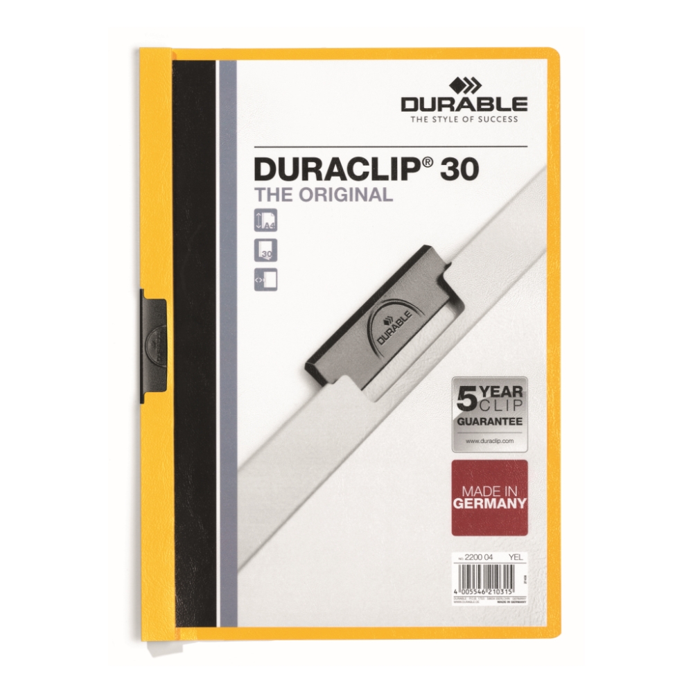 Durable 2200-04 Duraclip, Yellow, A4 Size, 30 Sheets Capacity