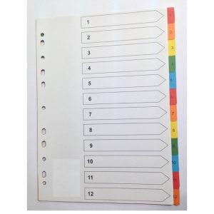 Plastic Divider with 12 Colour Tab, A4 Size with Number