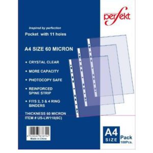 Perfekt A4 Punched Pocket 60mic 100sheets / Pk (Reinforcement Pocket)