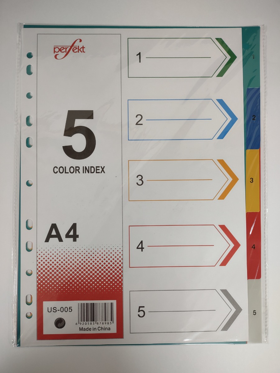 Perfekt US-005 Divider 5 Colored Plastic A4 - with Number