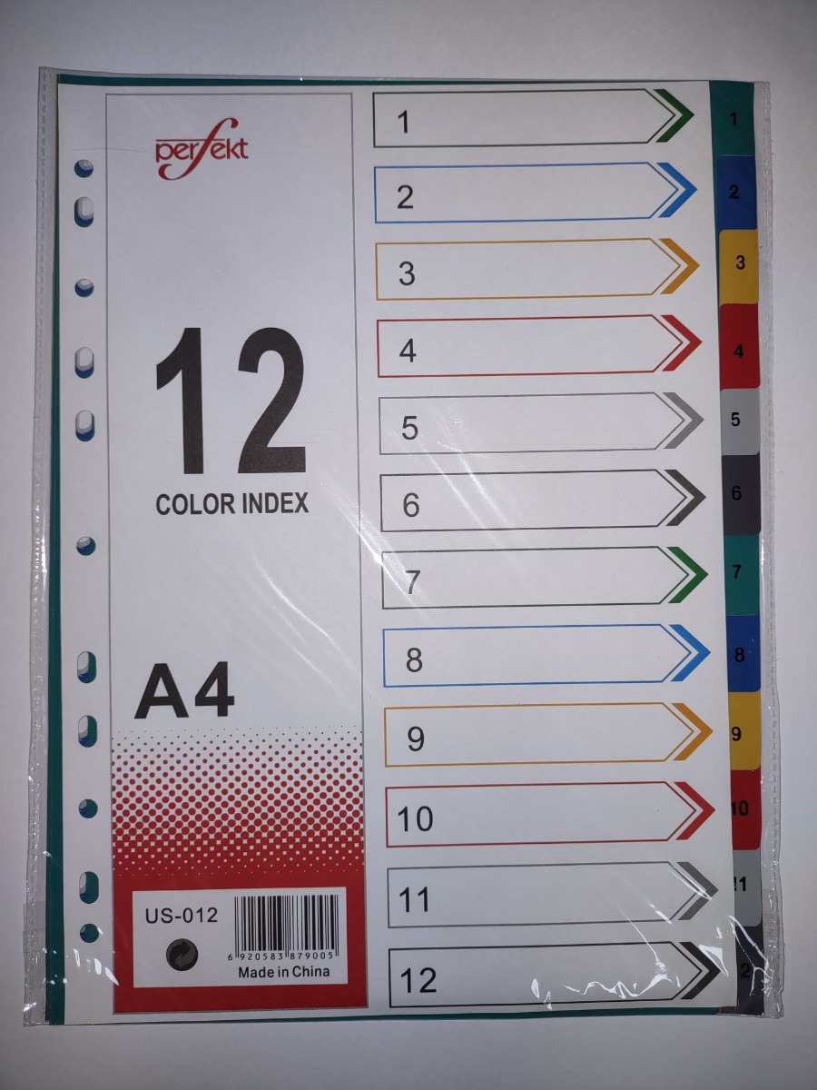 Perfekt US-012 Divider 12 Colored Plastic A4 - with Number