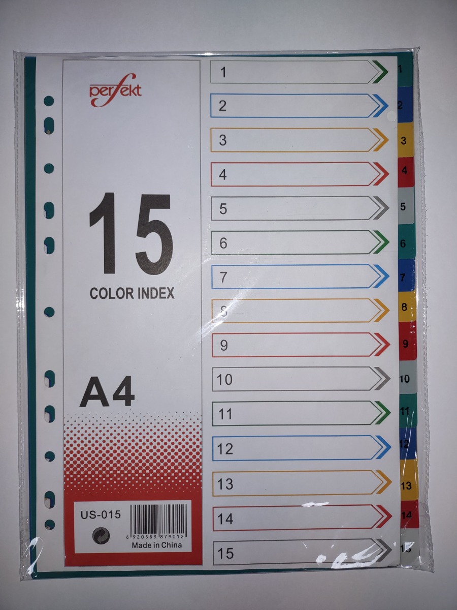 Perfekt US-015 Divider 15 Colored Plastic A4 - with Number