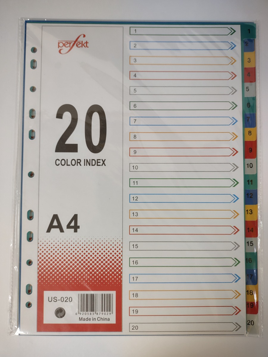 Perfekt US-020 Divider 20 Colored Plastic A4 - with Number