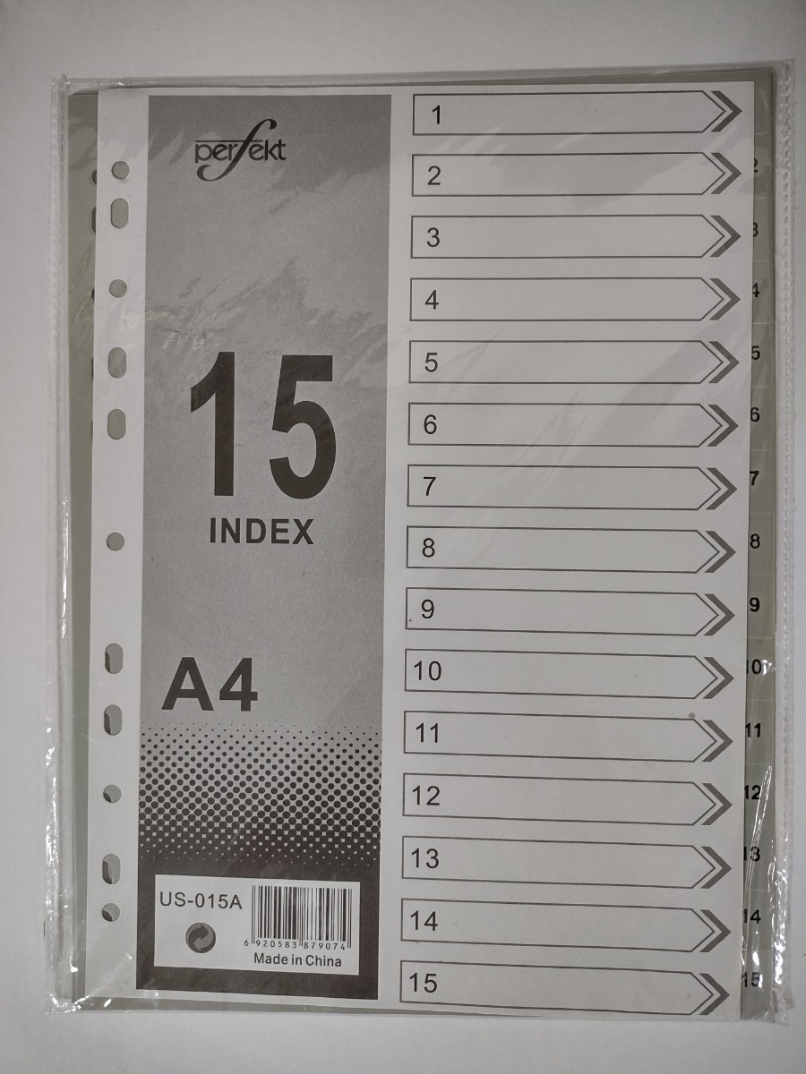 Perfekt US-015A 1-15 Divider A4 Plastic Grey