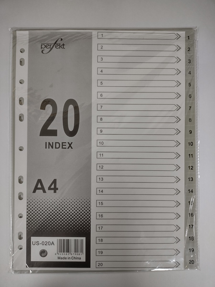 Perfekt US-020A 1-20 Divider A4 Plastic Grey