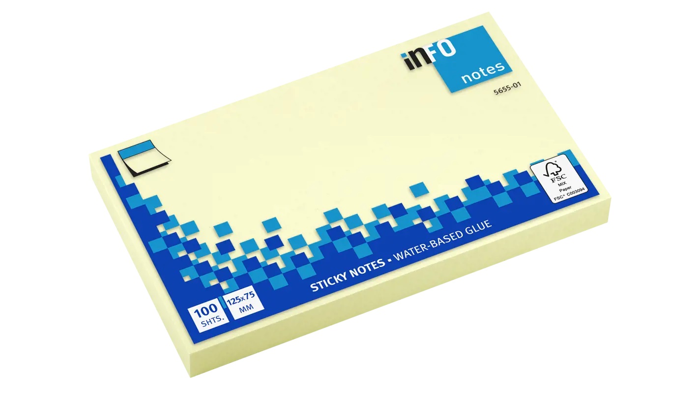 inFO 5655-01 Sticky Notes 125x75mm Yellow Pad (3x5)