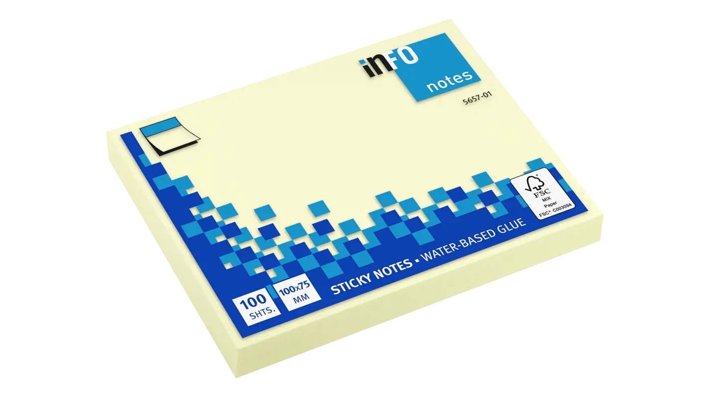 inFO 5657-01 Sticky Notes 100x75mm (4x3) Yellow Pad