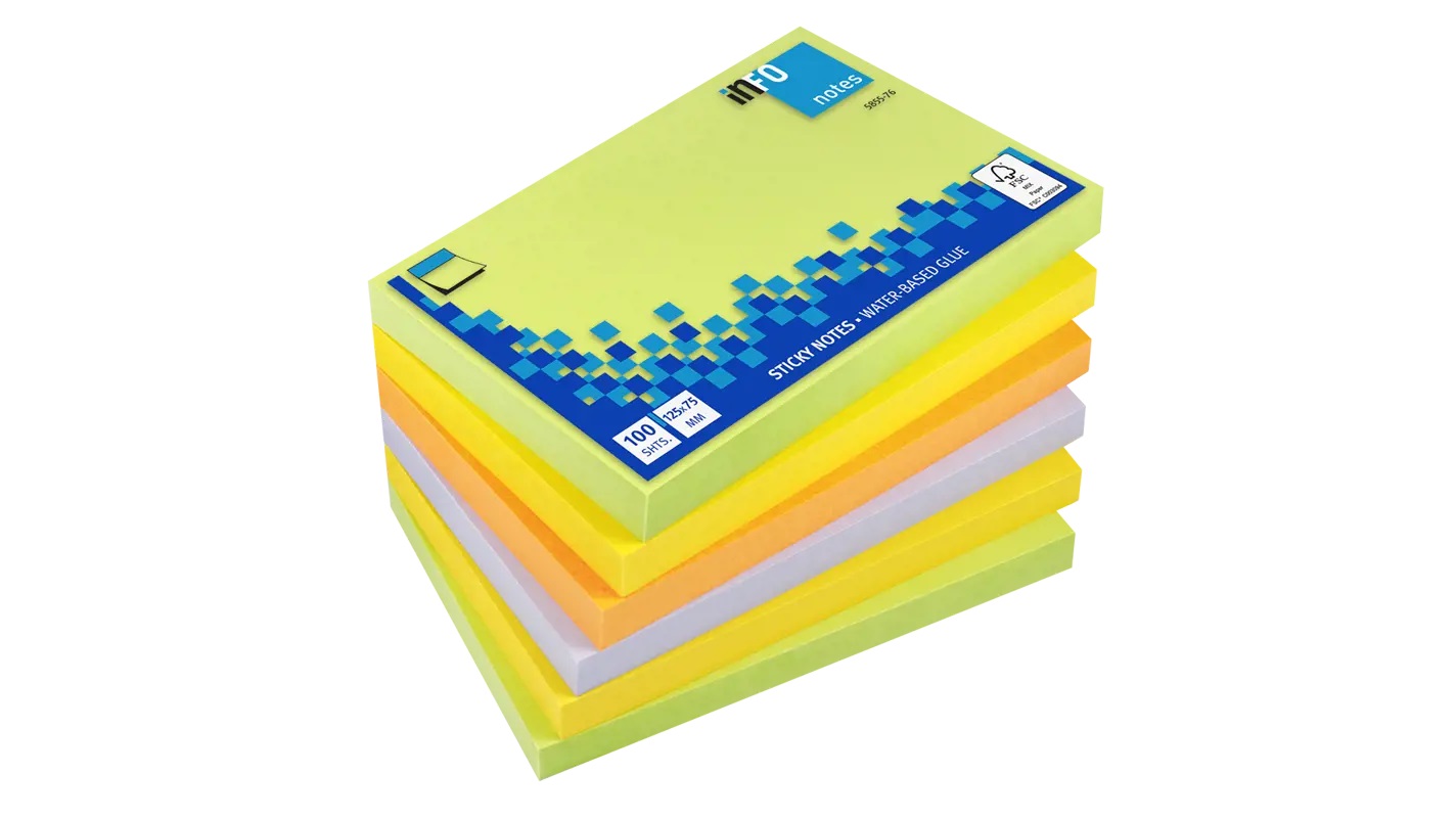 inFO 5855-76 Sticky Notes 125x75mm (5x3) 6 Pads Assorted Colours