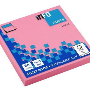 inFO 5654-32 Brilliant Sticky Notes 75x75mm Pink Pad (80shts)