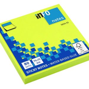 inFO 5654-32 Brilliant Sticky Notes 75x75mm Green Pad (80shts)