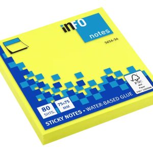 inFO 5654-32 Brilliant Sticky Notes 75x75mm Yellow Pad (80shts)