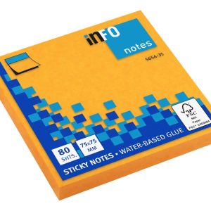 inFO 5654-32 Brilliant Sticky Notes 75x75mm Orange Pad (80shts)