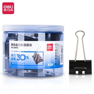 deli 8561S Binder Clips, Black binder clip 50mm，12pcs/tube