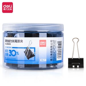 deli 8563S Binder Clips, Black binder clip 32mm，24pcs/tube