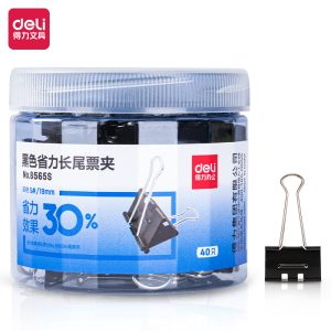 deli 8565S Binder Clips, Black binder clip 19mm，40pcs/tube