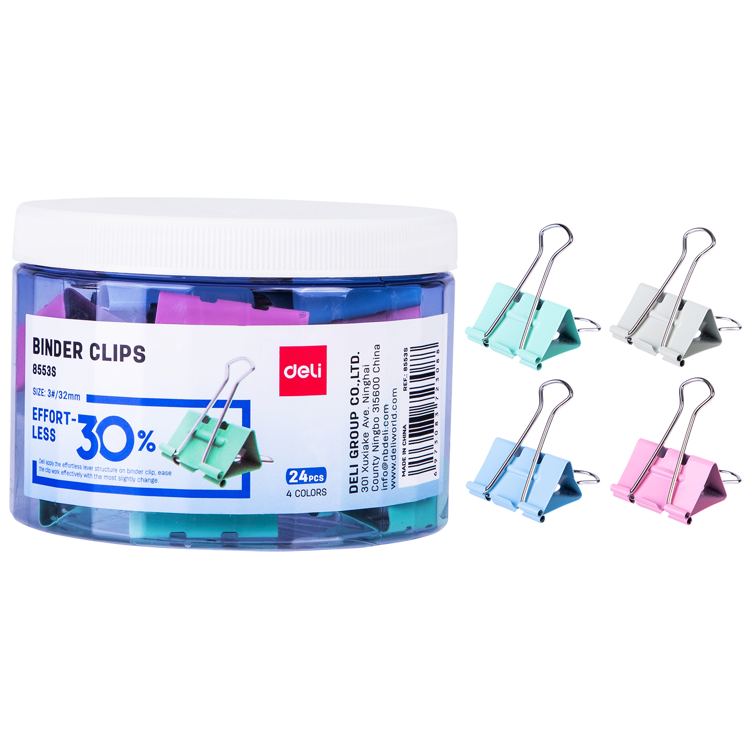 deli E8553S Effortless Binder Clip, 32mm, Assorted Colors
