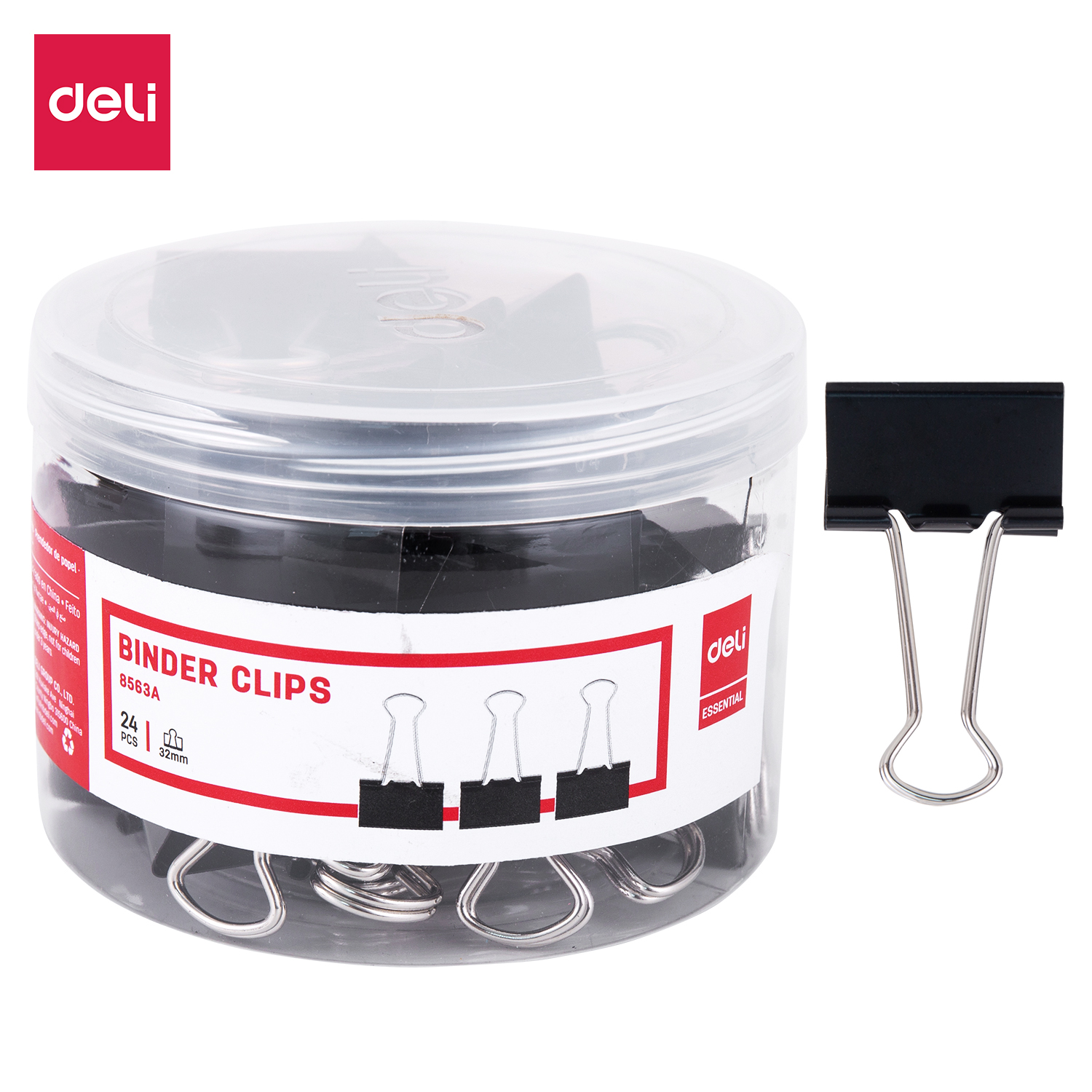 deli E8563A Effortless Binder Clip, 32mm, Black