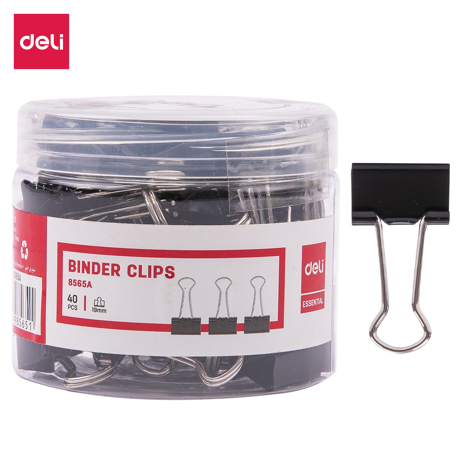 deli E8565A Effortless Binder Clip, 19mm, Black