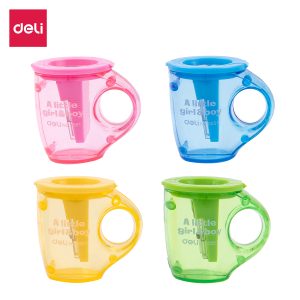 deli E0551 Pencil Sharpener, 2-hole w/canister, Assorted Colors