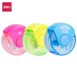 deli E0554 Pencil Sharpener, 1-hole w/canister, Assorted Colors