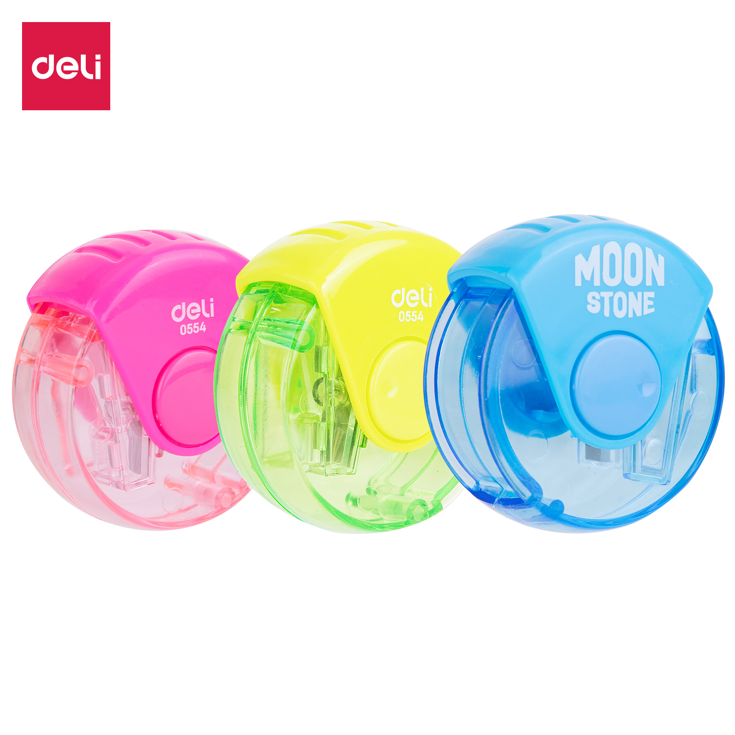 deli E0554 Pencil Sharpener, 1-hole w/canister, Assorted Colors