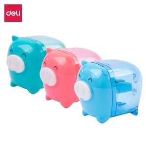 deli E0557 Pencil Sharpener, 1-hole w/canister, Assorted Colors