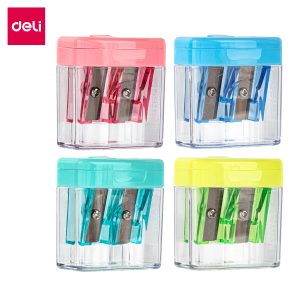 deli E0576 Pencil Sharpener, 2-hole w/canister, Assorted Colors
