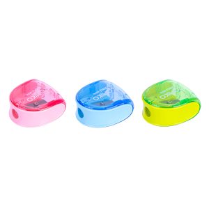 deli E0578 Pencil Sharpener, 1-hole w/canister, Assorted Colors