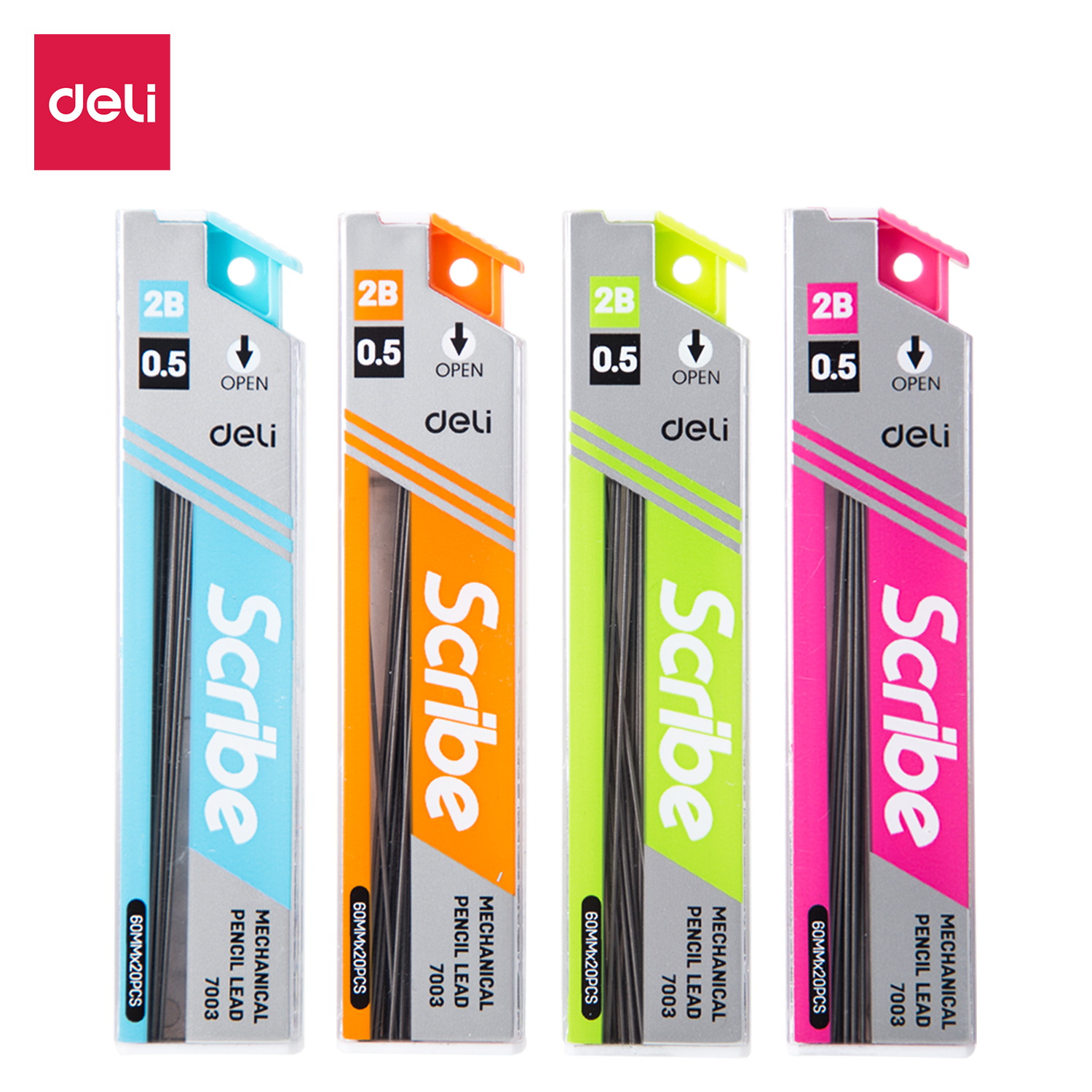 deli E7003 Mechanical Pencil Leads, 0.5mm, 2B, 60mm, Assorted Colors