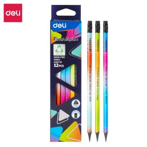 deli EC020-2B Wood Free Pencil, 2B φ2.5mm Triangular Barrel, 3Colors