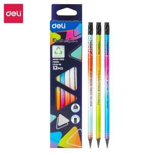 deli EC020-HB Wood Free Pencil, HB φ2.2mm Triangular Barrel, 3Colors