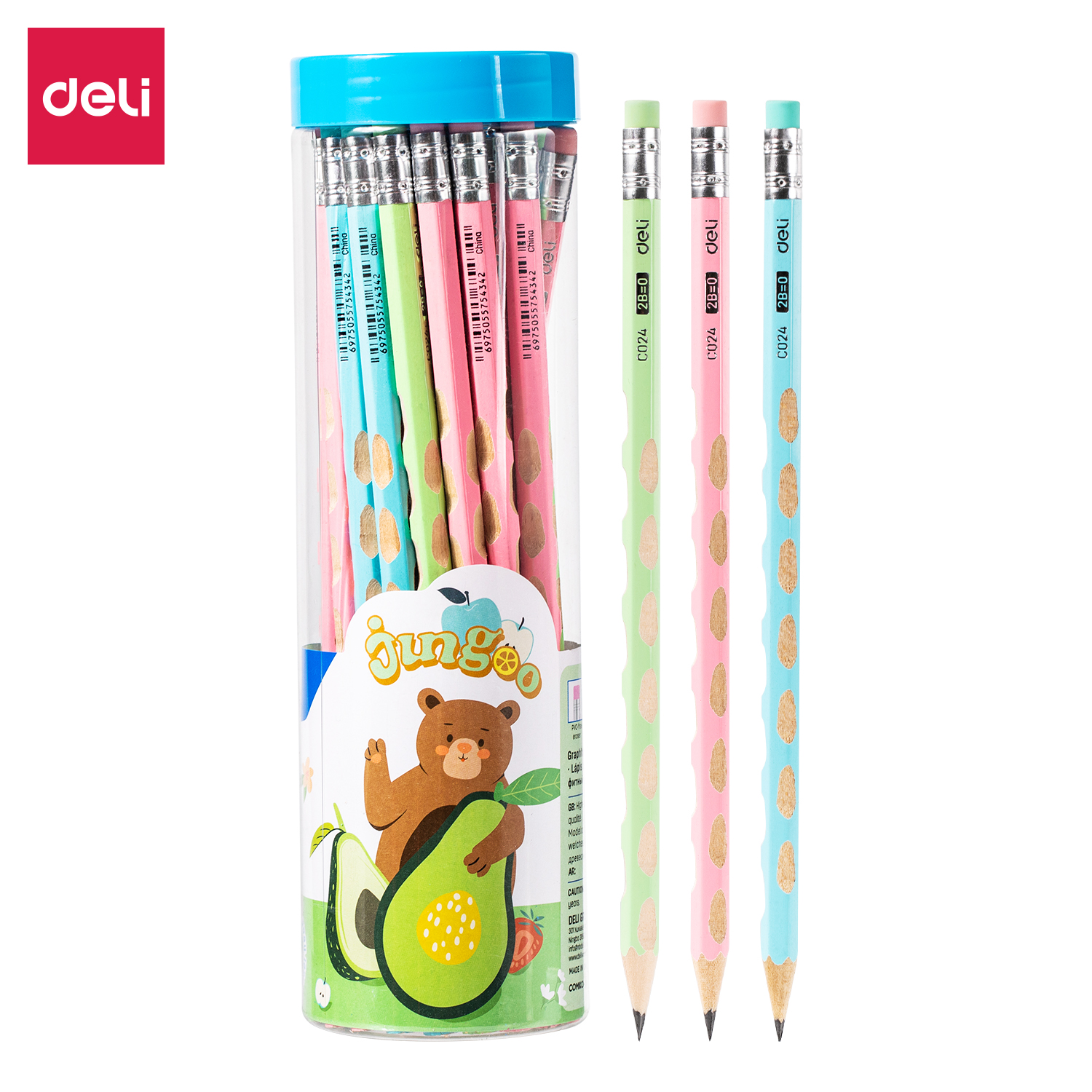 deli EC024-2B Graphite Pencil, 2B φ2.4mm Hexagonal Barrel, Assorted Colors