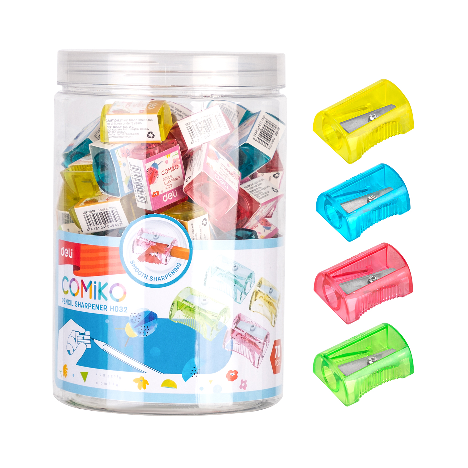 deli EH032 Pencil Sharpener, One hole-for Standard pencil φ 8 mm, Assorted Colors