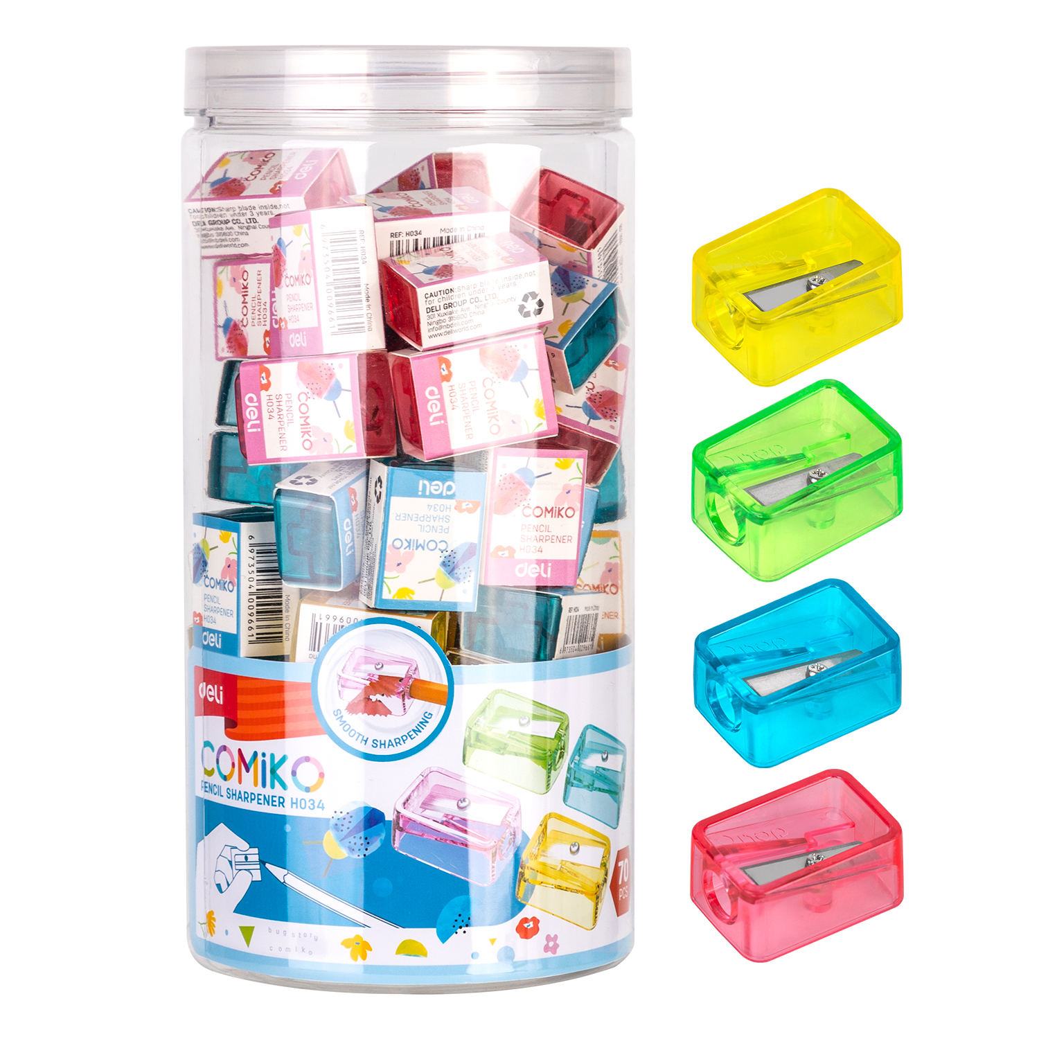 deli EH034 Pencil Sharpener, One hole-for Standard pencil φ 8 mm, Assorted Colors