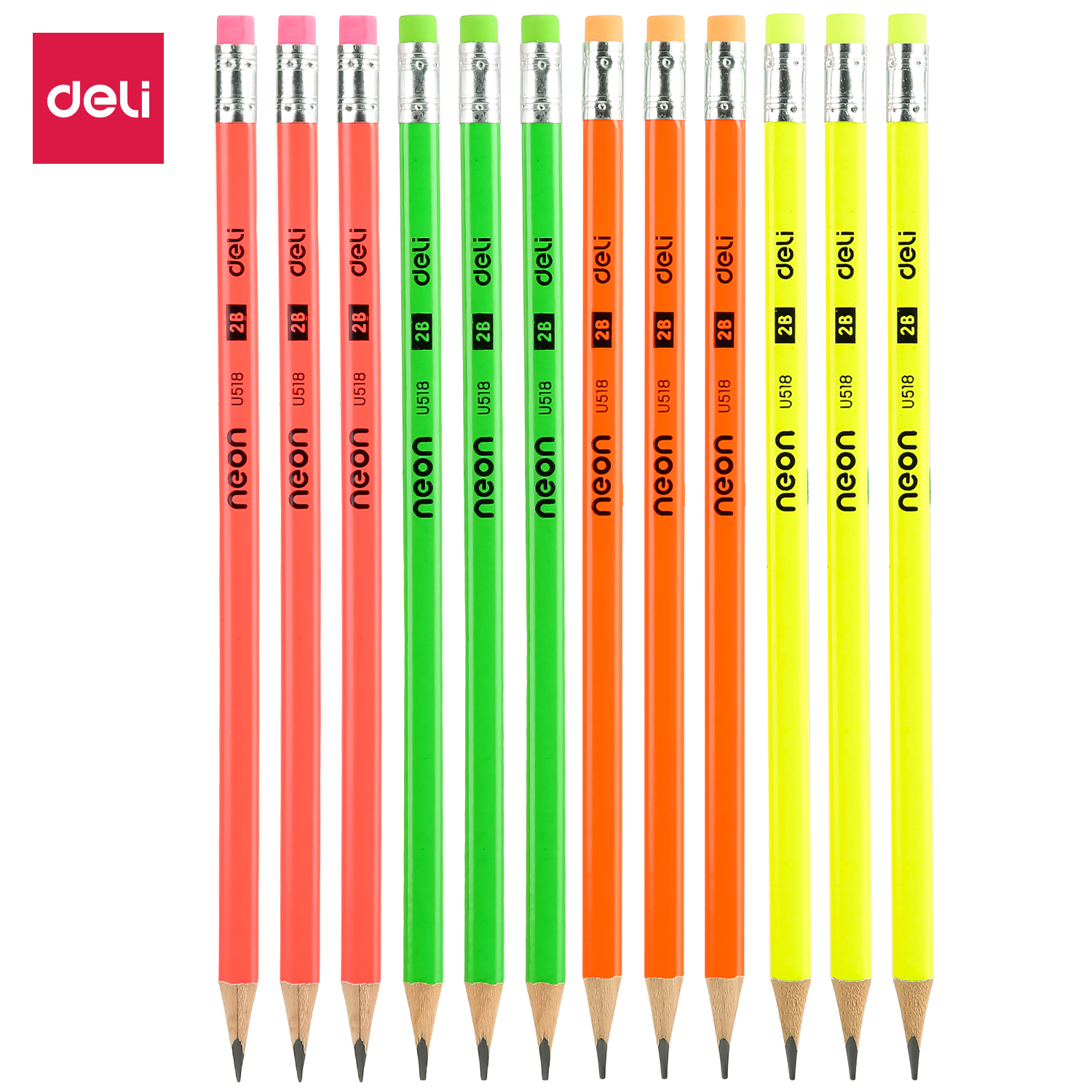 deli EU51800 Graphite Pencil, 2B, Assorted Colors