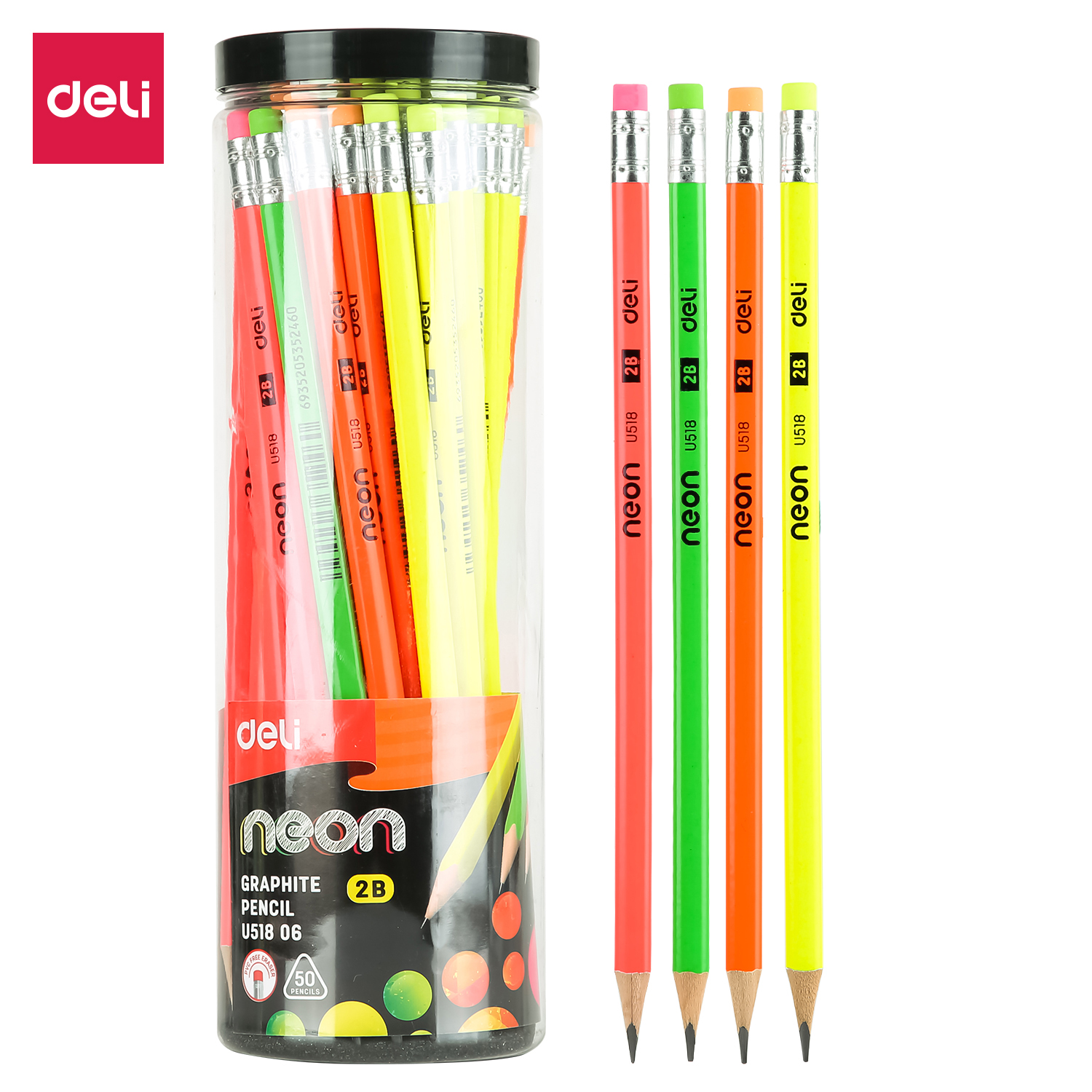 deli EU51806 Graphite Pencil, 2B, Assorted Colors