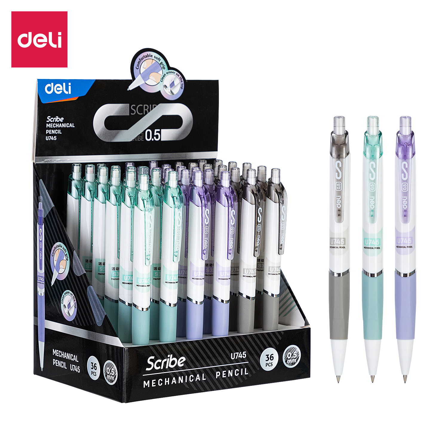 deli EU745 Mechanical Pencil, 0.5mm, Assorted Colors