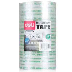 deli 30000 Stationery Tape, 8mm*20y*38um(12rolls/tube), Transparent