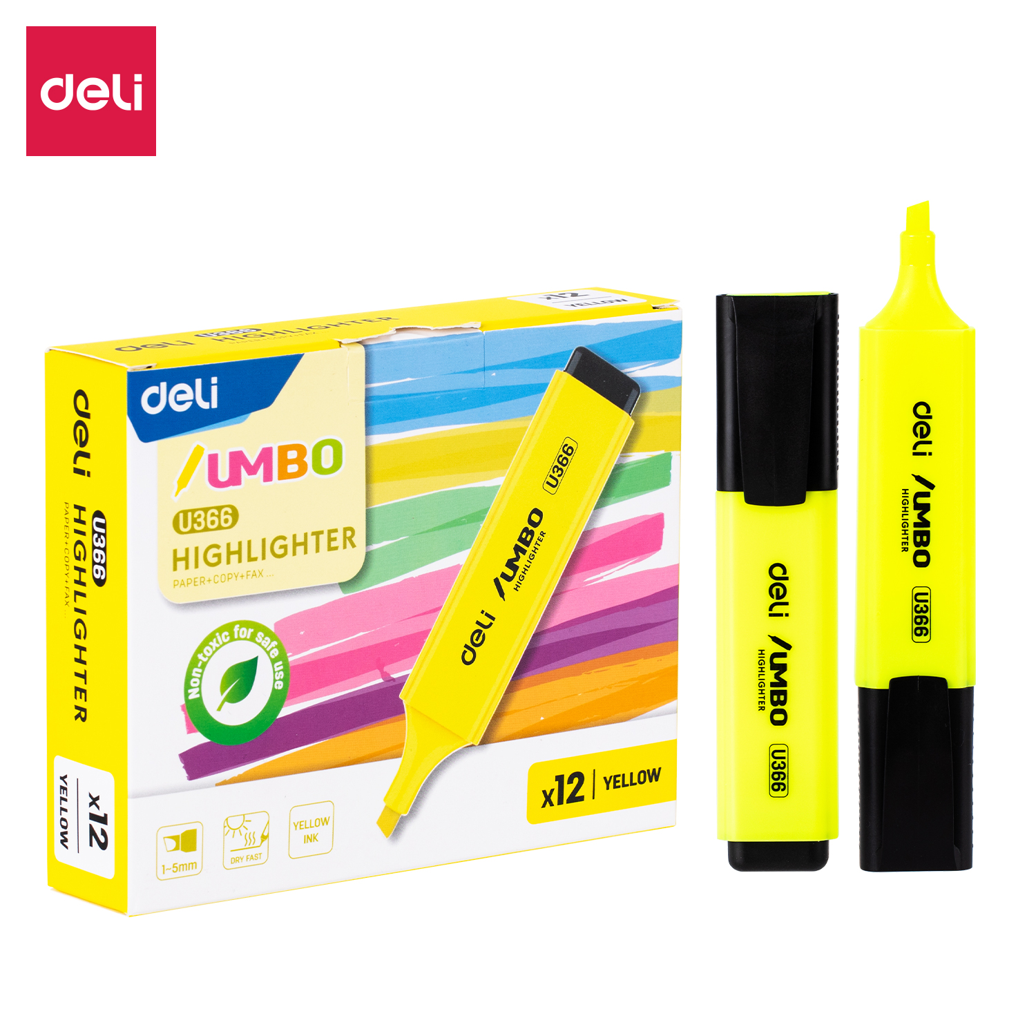deli EU366-YL Highlighter, Chisel tip: 1~5mm, Yellow