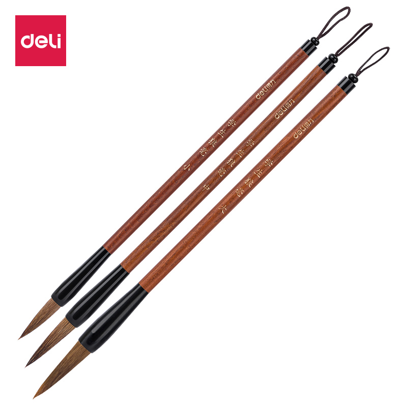 deli 36005 Calligraphy Brush Pen Set, 3pcs, Light Brown