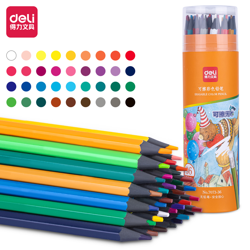 deli 7073-36 Erasable Colored Pencil, 36 colors