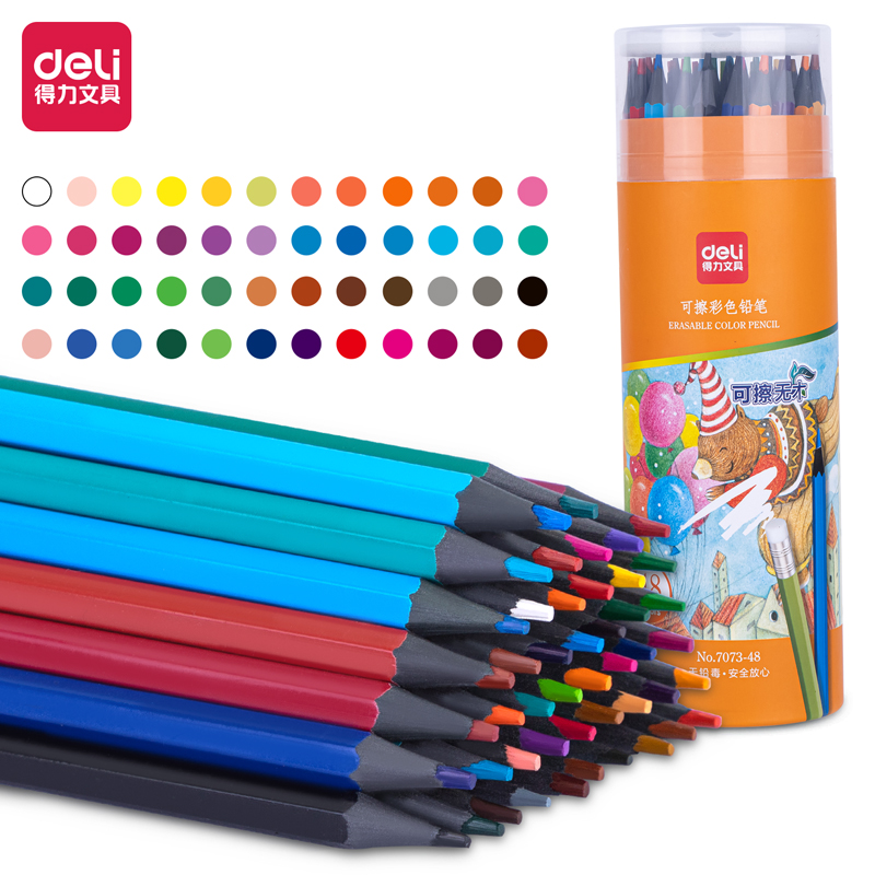 deli 7073-48 Erasable Colored Pencil, 48 colors