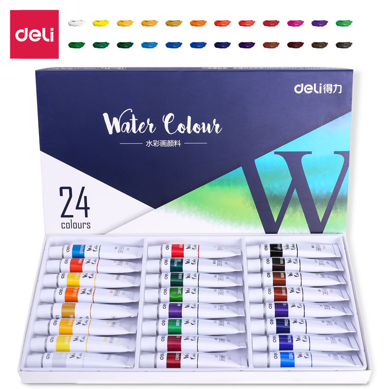 deli 73852 Watercolor Painting, 24 colors 12ml, Blue